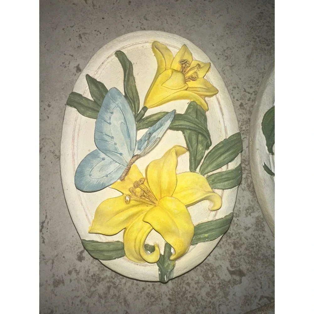 Vintage Avon Butterfly Flower Wall Plaques Set Cottage Fairy Lily Morning Glory